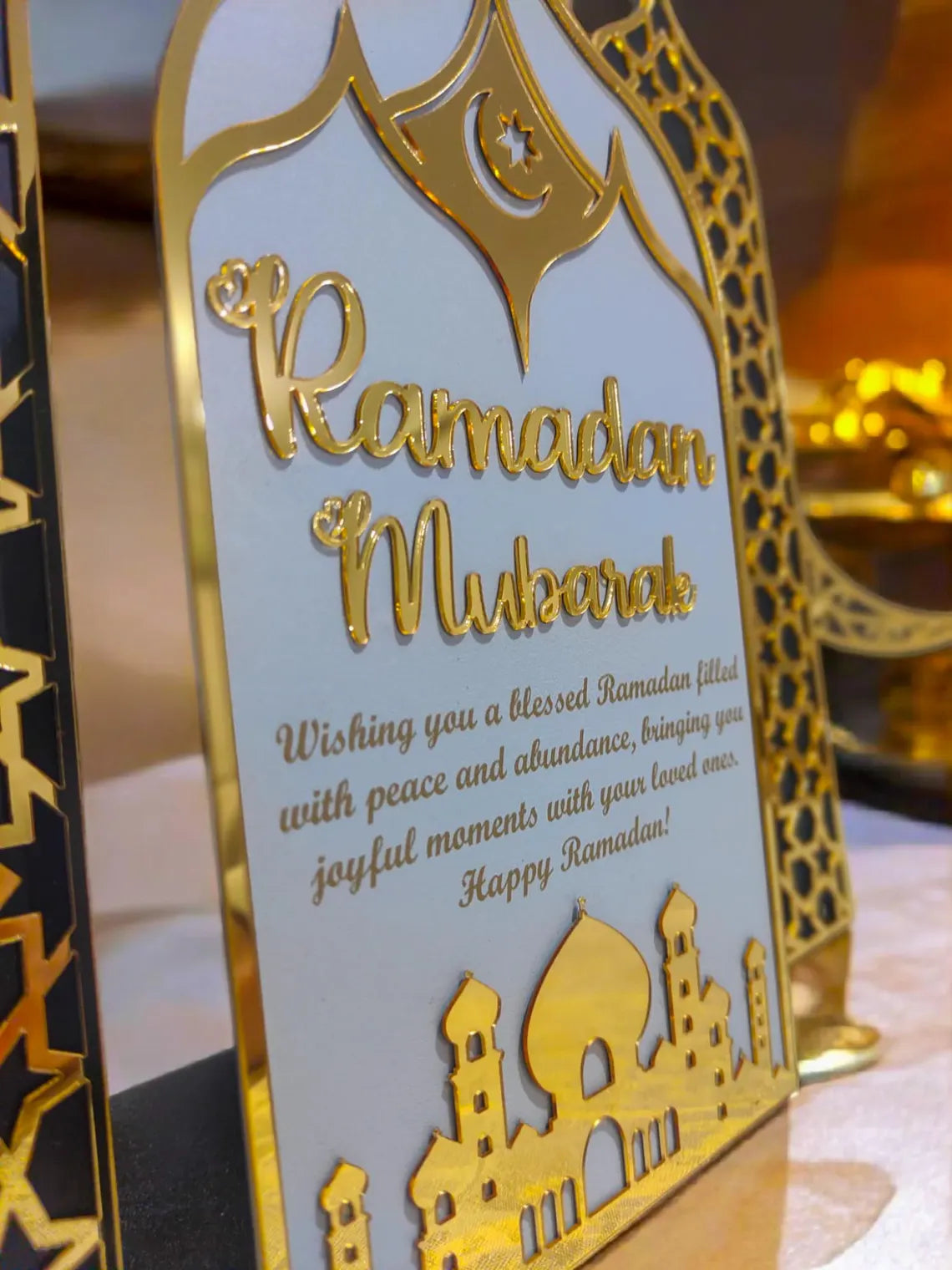Metal Ramadan Mubarak Candle Holder – Islamic Home Decor, Eid Gift Ramadan Mubarak Metal Art – Elegant Eid Gift, Spiritual Decor Eid Gift