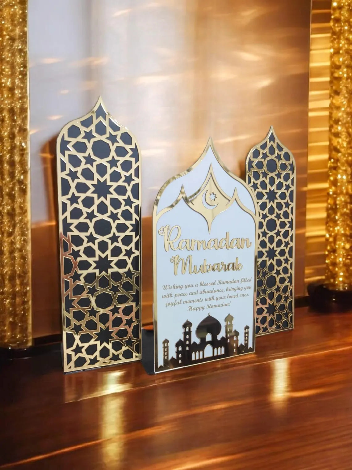 Metal Ramadan Mubarak Candle Holder – Islamic Home Decor, Eid Gift Ramadan Mubarak Metal Art – Elegant Eid Gift, Spiritual Decor Eid Gift