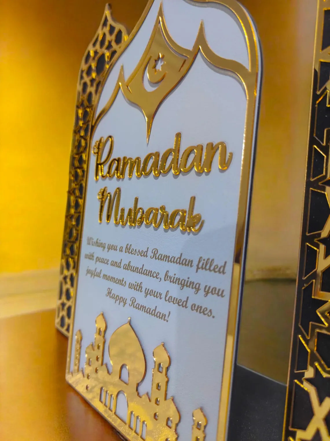 Metal Ramadan Mubarak Candle Holder – Islamic Home Decor, Eid Gift Ramadan Mubarak Metal Art – Elegant Eid Gift, Spiritual Decor Eid Gift